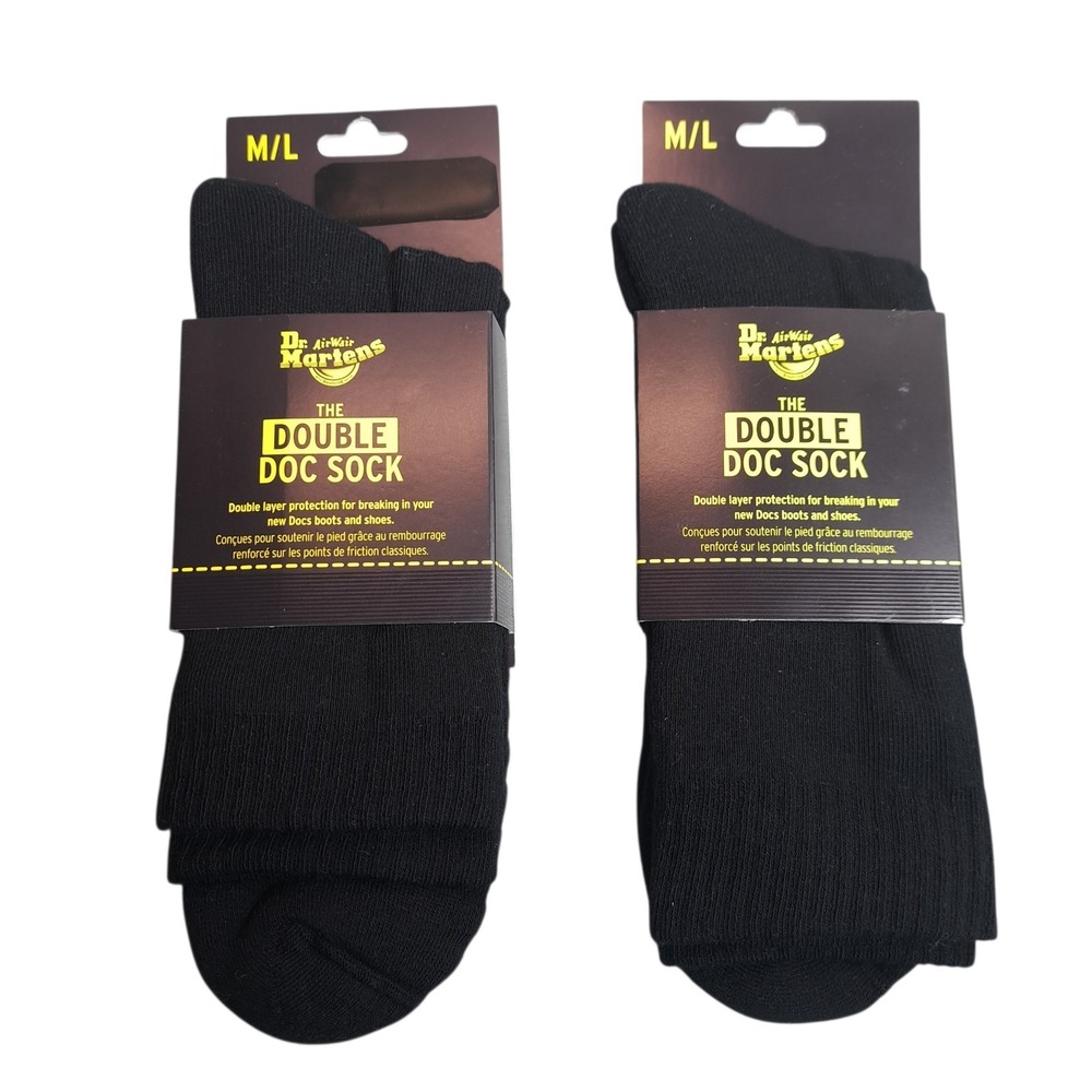 2-Pairs Dr. Martens The Double Doc‎ Sock Black Size M/L (9-14) Cotton Blend